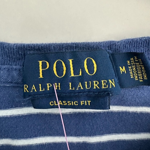 Polo by Ralph Lauren men's navy/white pocket striped s/s v-neck t-shirt size M - Picture 4 of 8